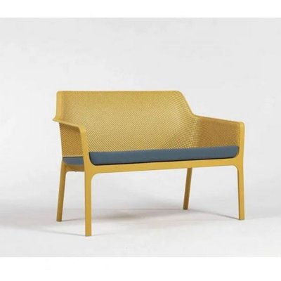 Banquette polypropylène et fibre de verre traité anti UV NET Senape avec matelas Bleu denim 86x116x70 cm