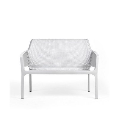 Banquette polypropylène et fibre de verre traité anti UV NET Blanc avec matelas Blanc 86x116x70 cm