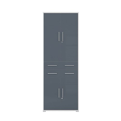 Bibliothèque OFFICE LUX gris clair/ graphite 4 portes 2 tiroirs 220/80 cm