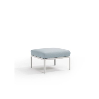 Pouf polypropylène et fibre de verre traité anti UV KOMODO Blanc avec coussin Bleu Ghiaccio Sunbrella 47x72x72 cm
