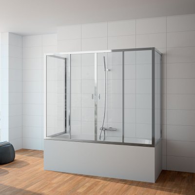 Porte verre trempé et aluminium CRISTAL VERSUS chromé pour baignoire 170x140 cm