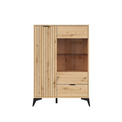 Bibliothèque vitrée LAMEA chêne rustique 2 portes 1 tiroir 90x133x41 cm