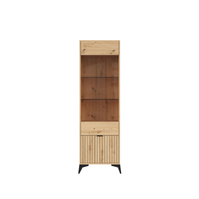 Bibliothèque vitrée LAMEA chêne rustique 1 porte 60x197x41 cm