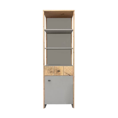 Bibliothèque FLAVO chêne rustique/ gris/ chêne 1 porte 1 tiroir