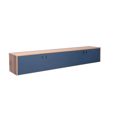 Meuble KOMPO L240 caisson noir façades bleu habillage bois mat