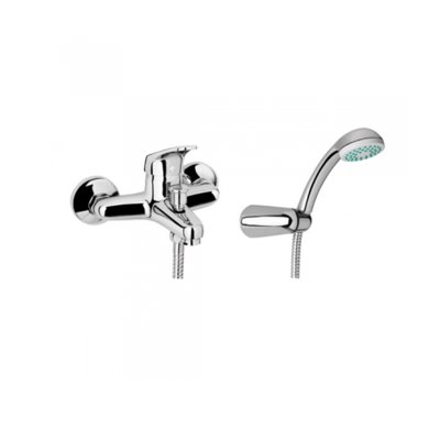 Mitigeur de bain et douche laiton CETUS BASIC chromé avec douchette flexible et support réglable